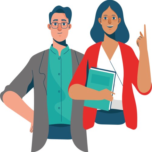 Cartoon male and female teacher
